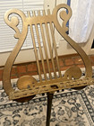 Vintage Brass Lyre Harp Shaped Footed Ornate Music Stand Adjustable Classic