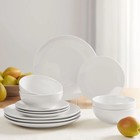 Glazed White Stoneware Dinnerware Set 12 Piece Service For 4 Dishes Bowls Plates
