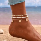 14k Gold Shell Anklet Set - Boho Beach Beaded Adjustable Ankle Bracelet For Wome