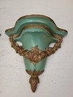Vintage Plaster chalkware Corbel Wall Shelf Pair Set Of 2 Aqua Gold Floral