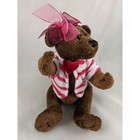 Dan Dee Brown Bear Plush Sits 7 Inch Maroon Bow Stripe Shirt Stuffed Animal Toy