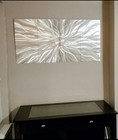 4 Panel Abstract Metal Wall Art- Hyper Modern Etched Silver Sculpture