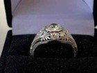 Vintage Art Deco Style Lab Created Diamond Engagement Wedding 925 Silver Ring