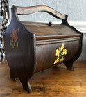 Vintage 1940s Wood Sewing Box Rounded Bottom W Double Flip Top Doors Thread Rail