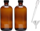 2pcs 16oz Amber Glass Boston Round Bottles With Air Tight Seal Phenolic Poly    