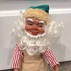 Vintage Christmas Pixie Elf Green Red Rubber Face Stuffed Plush Doll