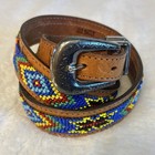 Vintage Beaded Southwestern Boho Western Native American Leather Belt 27-31   