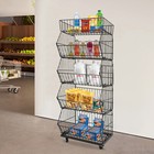 5-tiers Metal Display Rack Black Movable Merchandise Display Rack Retail Storage