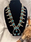 Charlie Mike Yazzie Signed Navajo Squash Blossom Necklace     Sterling Silver 167g