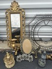 Vintage Antique Items Lot - Candle Holders  Frames  Drawer Knobs  Mirror  Cork