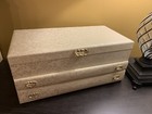 Large Mcm Gold Lady Buxton Usa Jewelry Box Vinyl Vintage Trinket 2- Drawer Chest