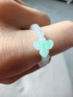 Natural Burmese Type A Jadeite Jade Green Bee Beaded Stretch Ring Handmade