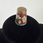 Vintage Cloisonne Enamel Thimble Floral Red Turquoise Brass Sewing Collectible