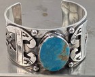 Hecho En Mexico Statement Cuff Bracelet In Solid Sterling Silver    Turquoise