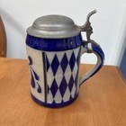 Beautiful Unique Vtg  Zoller Beer Stein Lidded Blue 6    Tall Signed  See Pics