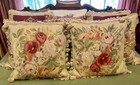2 Aubusson Needlepoint Floral Pillow Wool   Velvet French Country Feather Insert