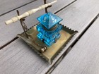 Antique 1800   s Blue-faceted Crystal Inkwell With Brass Tray   Hardware W quill