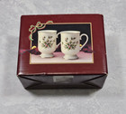 Vintage Set Of Two Porcelain Footed Cups Holly Print Made In Japan