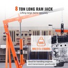 Hydraulic Long Ram Jack 8 Ton Single Pump Clevis Base Engine Hoist Shop Crane