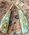 Native American Pilot Mountain Turquoise Slab Earrings  Gold Plated Cz Setting