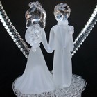 Bride And Groom Wedding Cake Topper Hand Blown Glass Figurine Crystal Bells