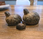 Adorable Brown Glazed Pottery Quail Family Set Of 3 Birds  Vintage  Japan
