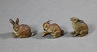 Antique Austrian Vienna Cold Painted Bronze Figural - 6 Miniature Rabbits