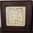 Vtg Oriental Buddha Hand Carved Stone Art Wood Frame Wall Decor Set Of 2