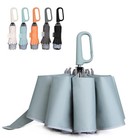Compact Inverted Umbrella With Carabiner Handle - Windproof Reverse Folding Rain