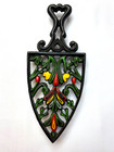 Vtg Wilton Cast Iron Trivet Pennsylvania Dutch 9  Shield Heart Tulip Plant