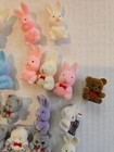 Mini Flocked Figurines 1     1 5   Fuzzy Miniature Bunnies - Bears-vtg Lot Of 31