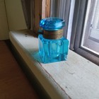 1890s Pretty Blue Cut Glass Square Cube Inkwell W  Original Matching Hinged Lid