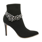 New Women Silver Metal Boot Chain Bracelet Shoe Black Flower Charm Anklet Floral
