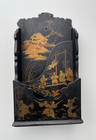 Antique Japanese Oriental Lacquer Ware Wood Hanging Letter Pocket Holder Decor