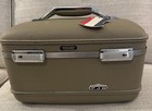 Vtg American Tourister Tiara Train Case Carryon Taupe Green With Tray Mirror Tag