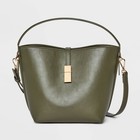 A New Day Bucket Crossbody Bag Dark Olive Green Faux Leather Snap Closure
