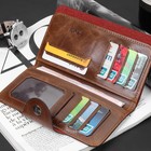 Men s Leather Wallet Bifold Id Card Holder Checkbook Long Clutch Billfold Purse