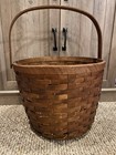 Antique Woven Oak Splint Gathering Basket  Hand Made Excellent Condition Patina
