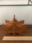 Vintage Filigree Wooden Box Double Compartment Carved