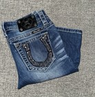 Miss Me Bermuda Denim Shorts Women   s Size 27 Medium Blue Rhinestone Embroidered
