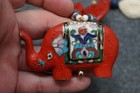 Vtg Chinese Hand Carved Cinnabar Inlay Elephant Cloisonne Pendant Necklace 23 