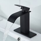 8    Widespread Bathroom Basin Faucet Waterfall 3holes Sink Mixer Tap Matte Black