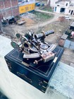 Vintage Brass Sextant Compass With Wooden Box  J  Scott London