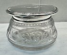 Vintage Sterling Silver Etched Glass Vanity Jar 3 5  Cut Floral Lid 41g Tested