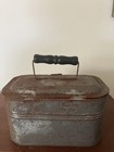 Primitive Antique Metal Lunch Box With Wood Handle 8 x5 x4   Latching