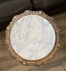 Antique French Art Nouveau Two-tier Brass Italy Marble Plant Stand Side Table