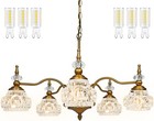 Vintage Brass Chandelier Light Fixture With 6 Bulbs And Crystal Accents