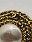 Authentic Vintage Chanel Clip On Gold Tone Button Earrings Pearl Rope Cc Logo