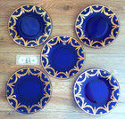 Set 5 Arte Italica Italy  medici  Blue Glass 24k Gold 11 75  Dinner Plates