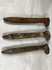 3 Antique Primitive Old 1920 s 7  Long Iron Railroad Rail Ties Antique Spikes